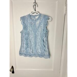 Adiva Blue Sleeveless Lace Blouse Crochet Cottagecore Romantic Women's Small